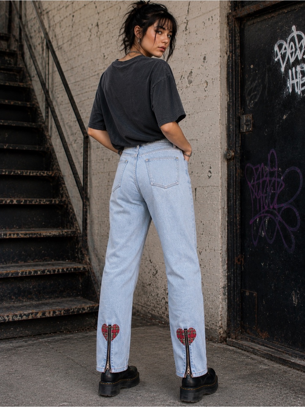 Vintage 90s Giorgio Fiorlini Plaid Heart Zip Ankle Mom Jeans 13/14 Grunge Preppy
